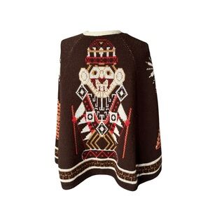 Vintage Sturbridge Women Knit Poncho Sweater Kachina Indian button up Aztec 70s
